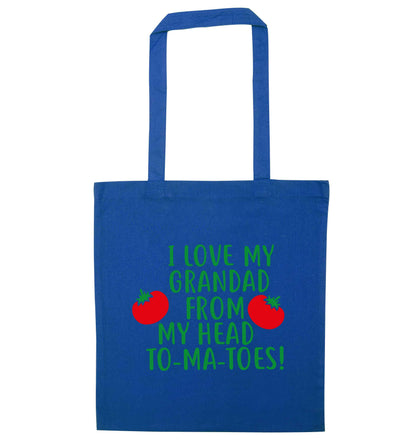 I love my grandad from my head To-Ma-Toes blue tote bag