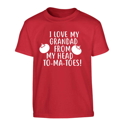 I love my grandad from my head To-Ma-Toes Children's red Tshirt 12-13 Years