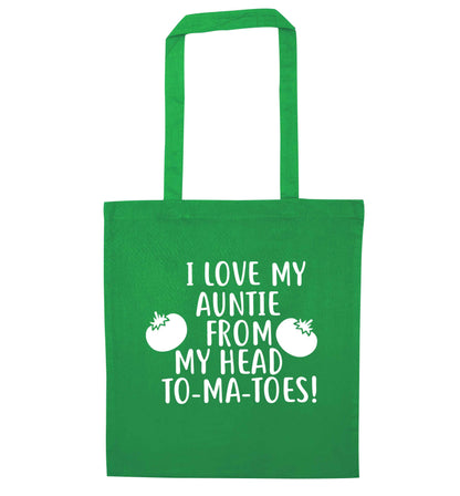 I love my auntie from my head To-Ma-Toes green tote bag