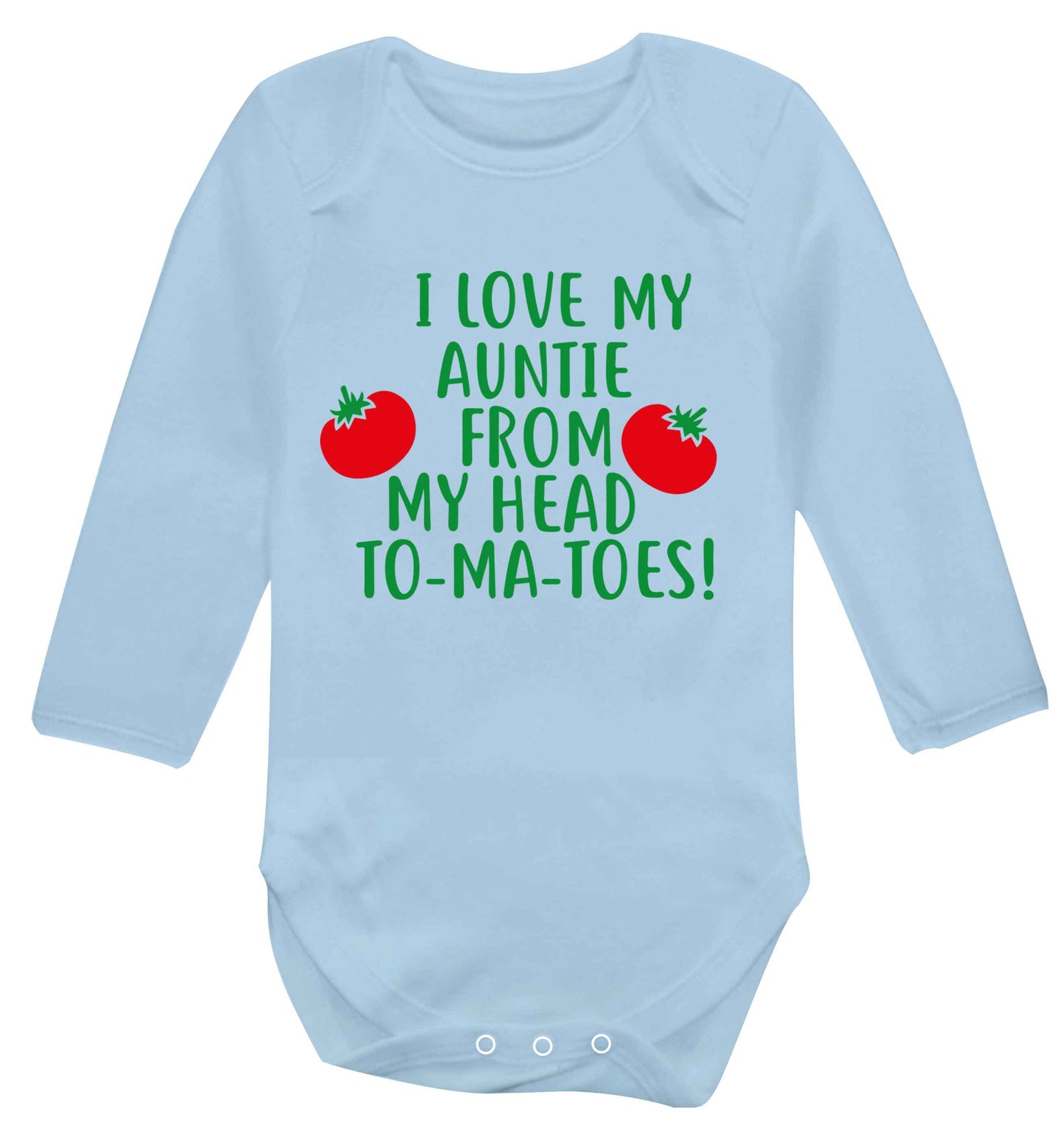 I love my auntie from my head To-Ma-Toes Baby Vest long sleeved pale blue 6-12 months