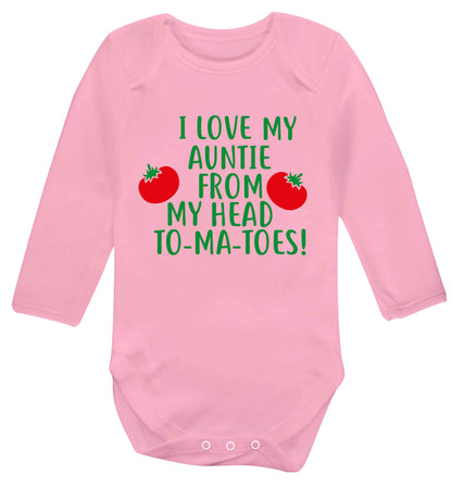 I love my auntie from my head To-Ma-Toes Baby Vest long sleeved pale pink 6-12 months