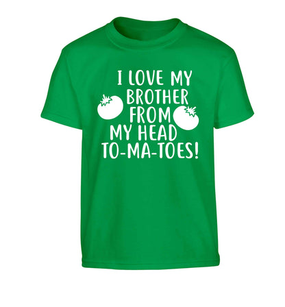 I love my brother from my head to-ma-toes Children's green Tshirt 12-13 Years