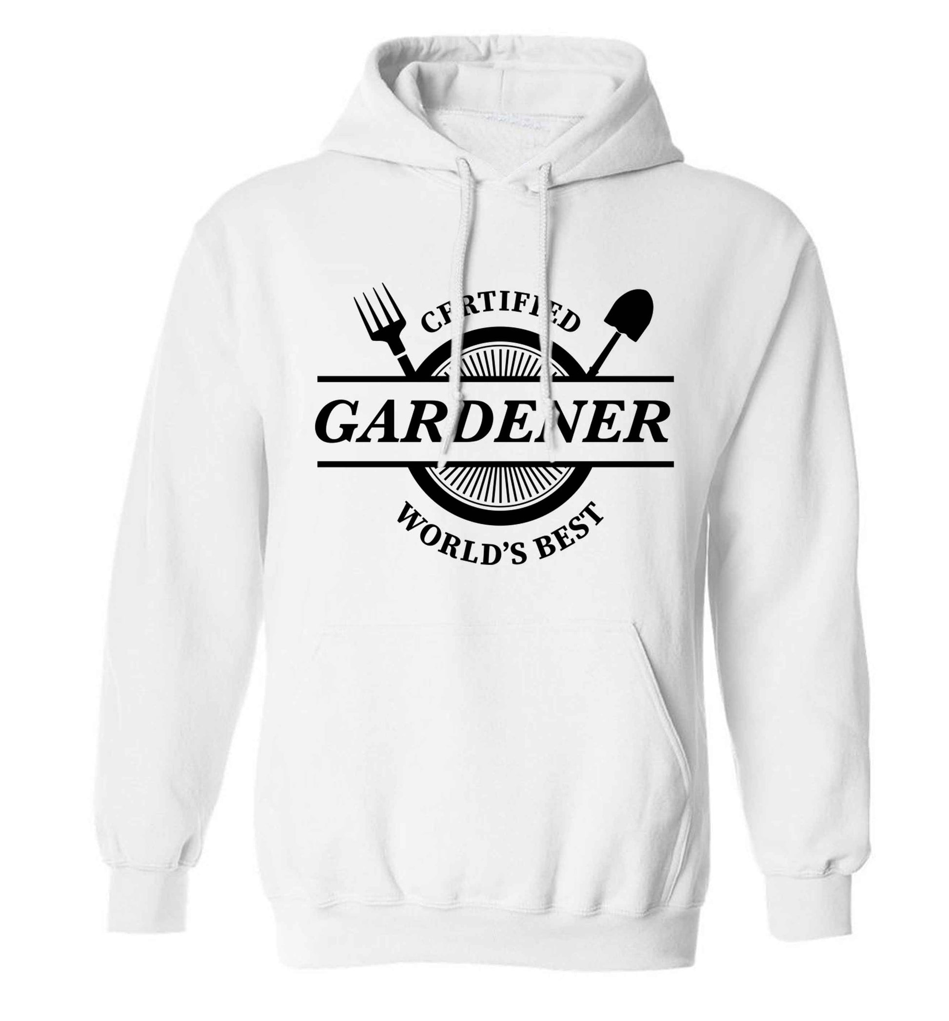 Certified gardener worlds best adults unisex white hoodie 2XL
