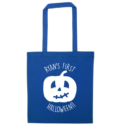 Personalised Halloween - pumpkin blue tote bag