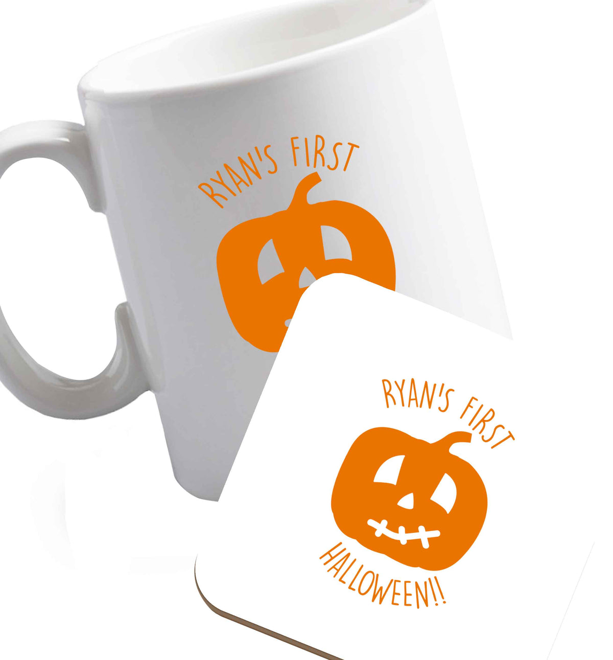 10 oz Favourite Type Pan Pancake ceramic mug and coaster set right handed