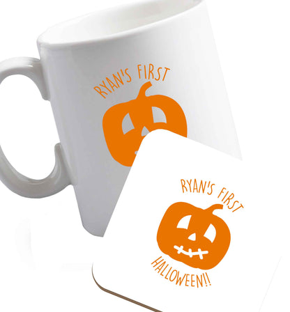 10 oz Favourite Type Pan Pancake ceramic mug and coaster set right handed
