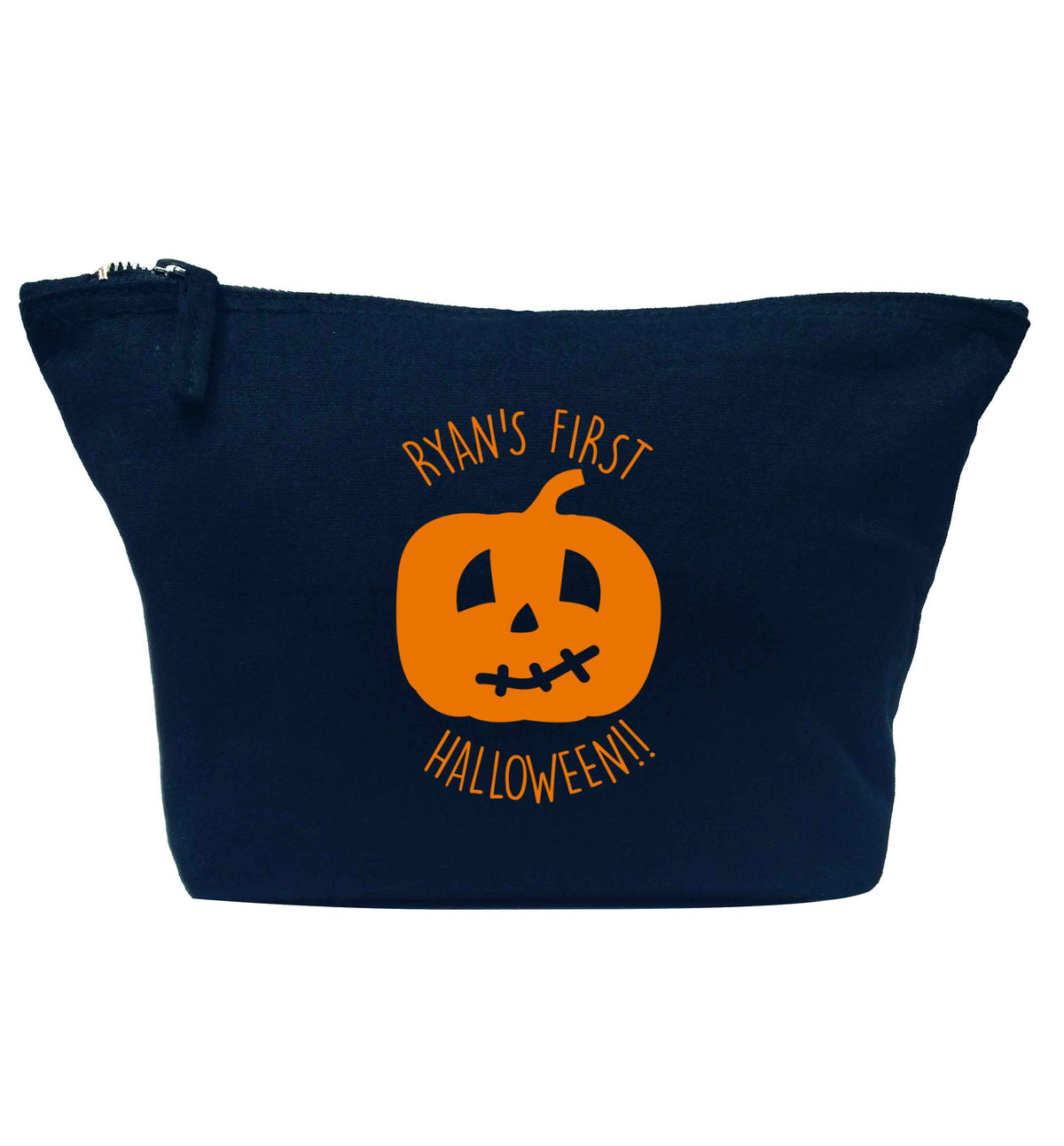 Personalised Halloween - pumpkin navy makeup bag