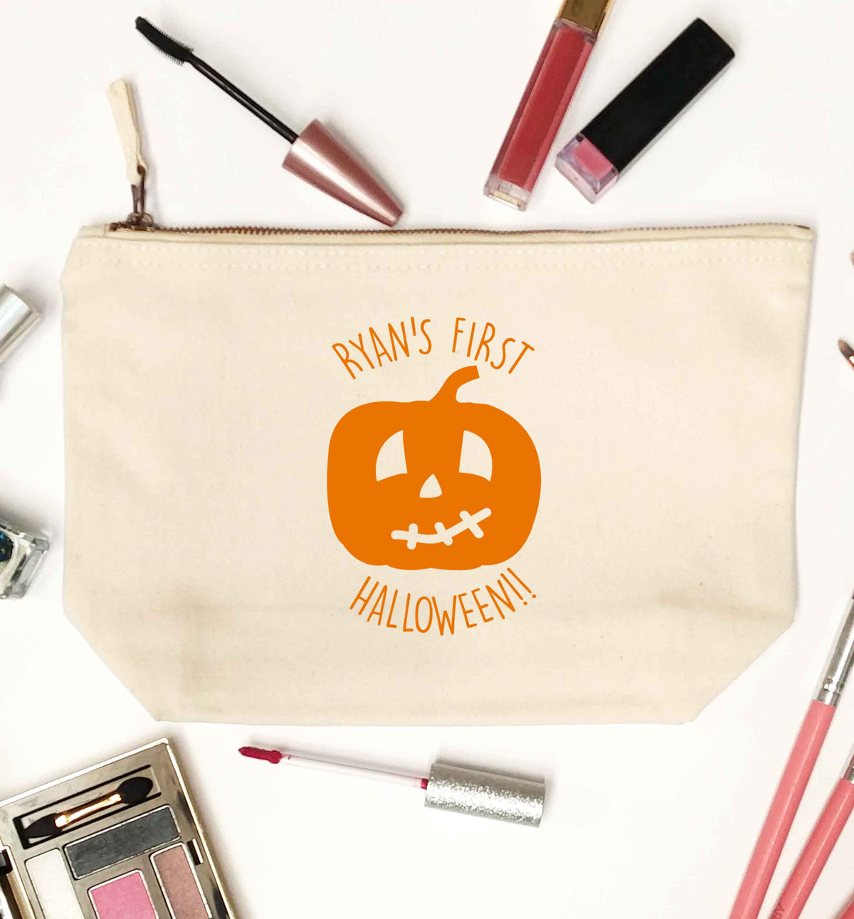 Personalised Halloween - pumpkin natural makeup bag