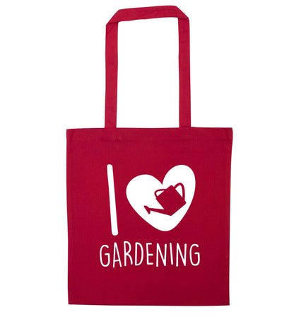 I love gardening red tote bag