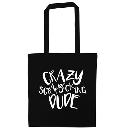 Crazy scrapbooking dude black tote bag