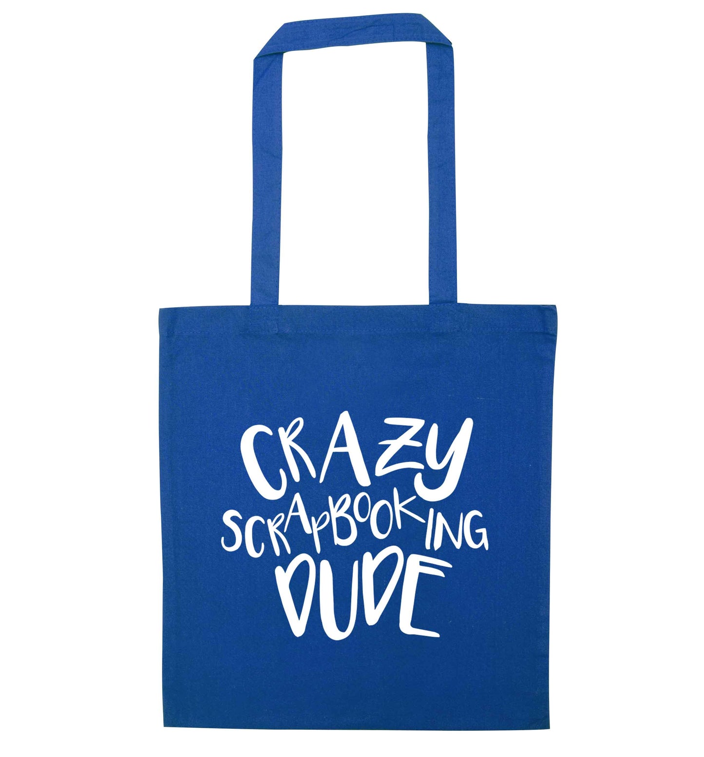 Crazy scrapbooking dude blue tote bag