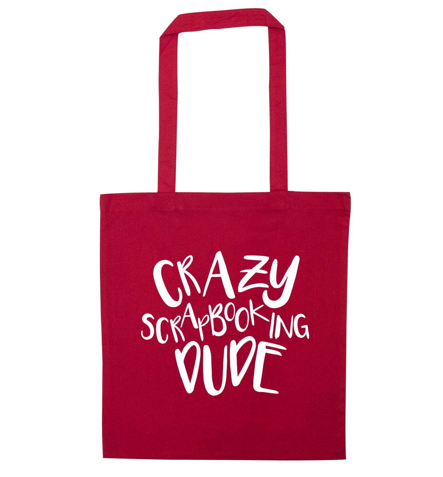 Crazy scrapbooking dude red tote bag