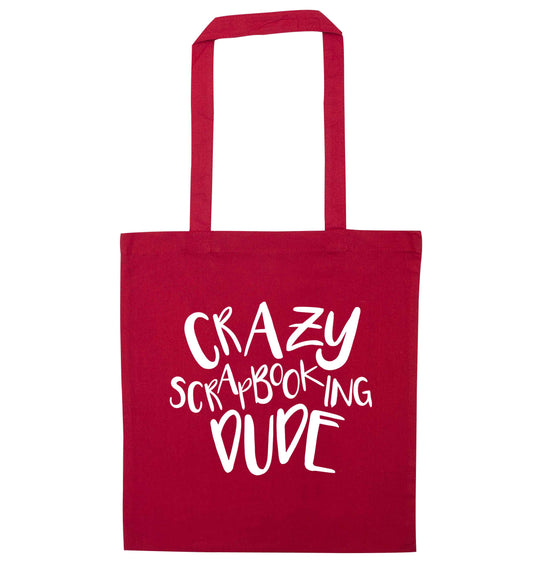Crazy scrapbooking dude red tote bag