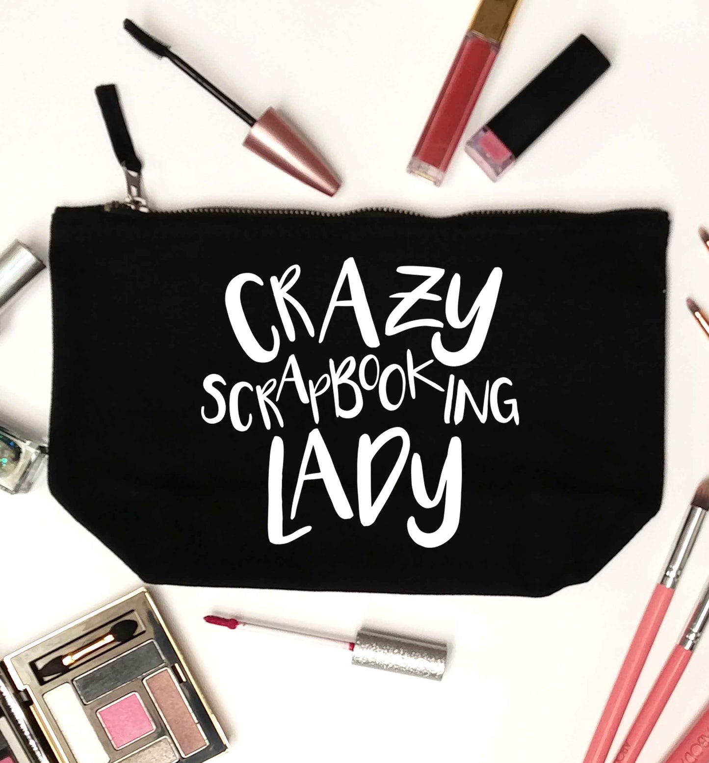 Crazy scrapbooking lady black makeup bag