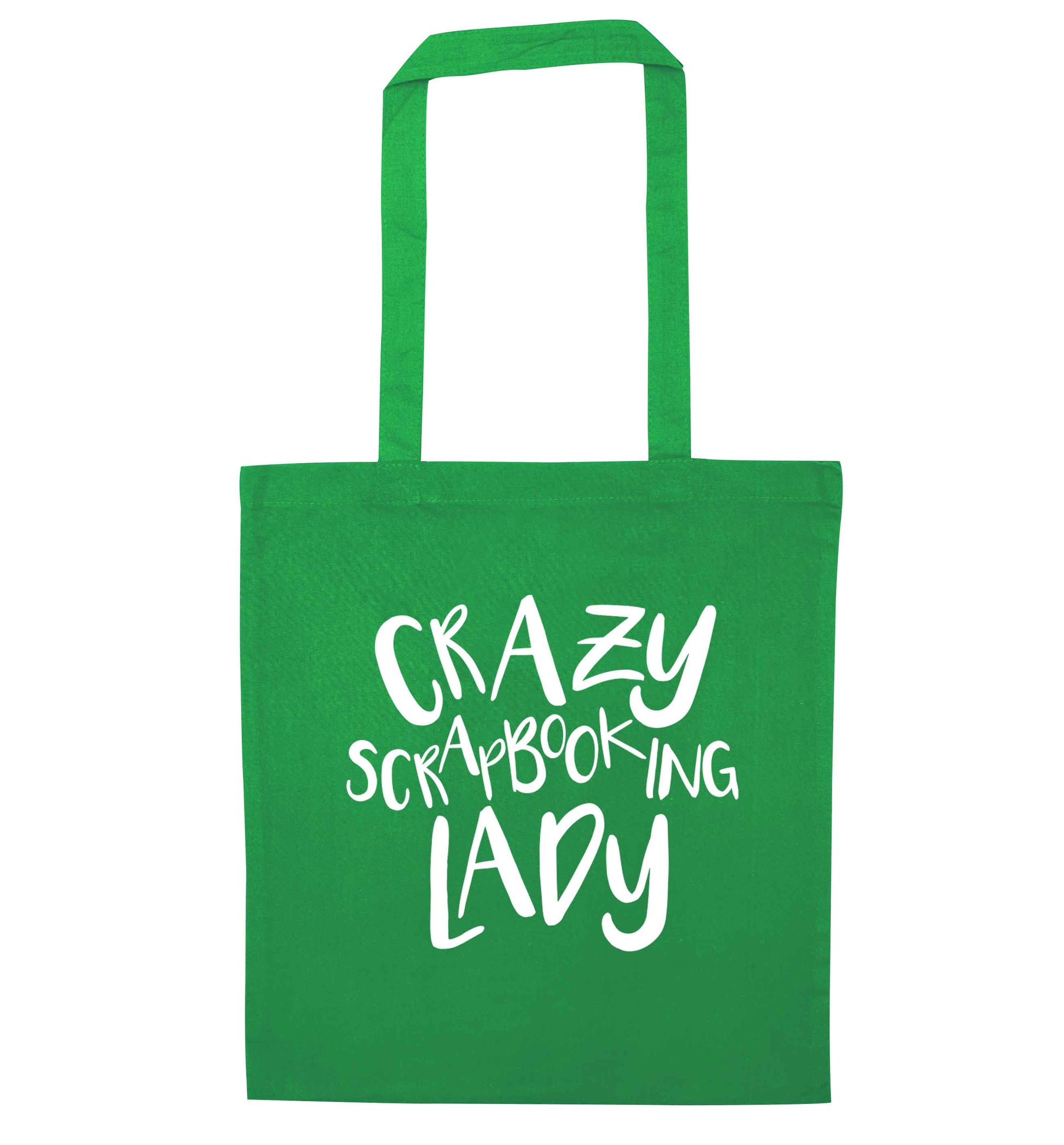 Crazy scrapbooking lady green tote bag