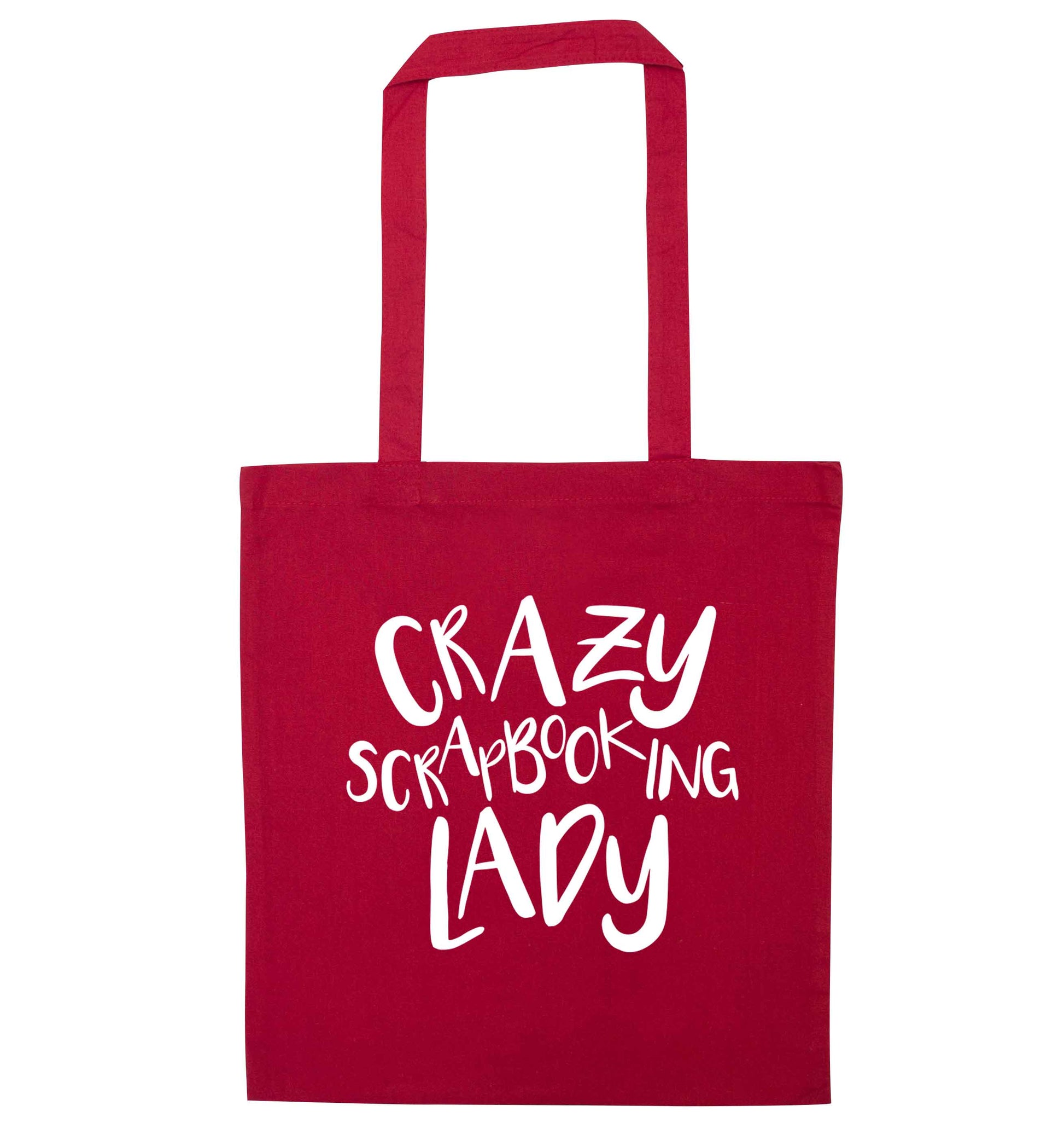 Crazy scrapbooking lady red tote bag