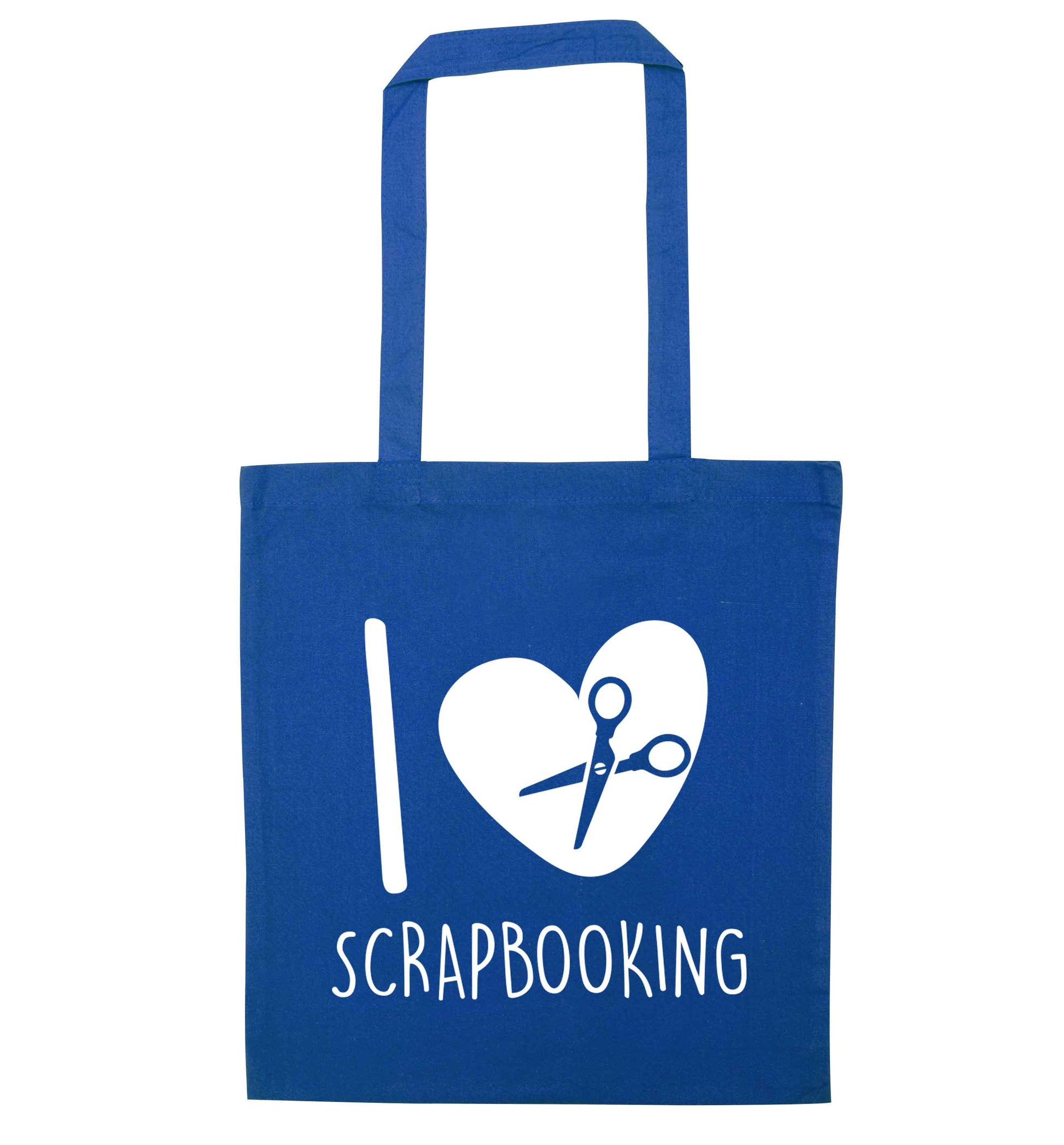 I love scrapbooking blue tote bag
