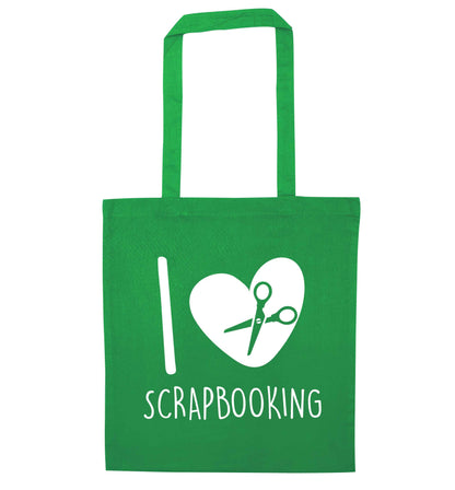 I love scrapbooking green tote bag