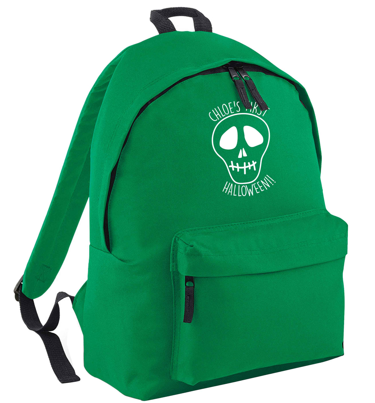 Personalised Skull 1st Halloween green adults backpack