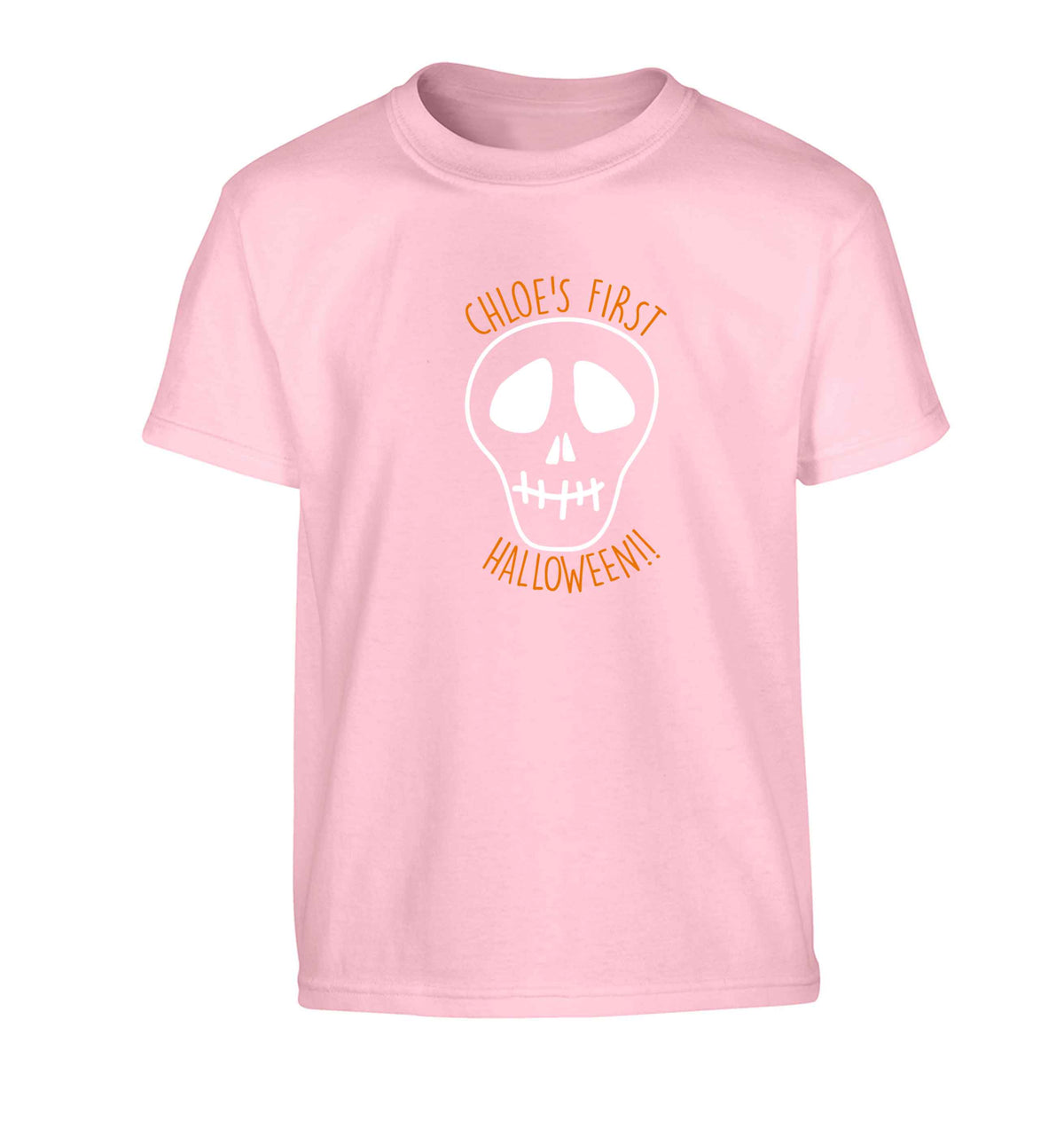 Personalised Skull 1st Halloween Children's light pink Tshirt 12-13 Years