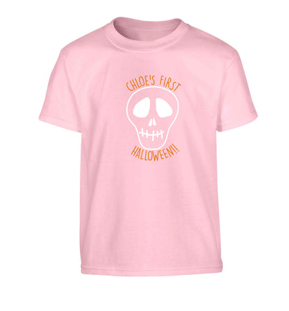 Personalised Skull 1st Halloween Children's light pink Tshirt 12-13 Years
