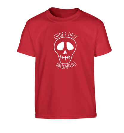 Personalised Skull 1st Halloween Children's red Tshirt 12-13 Years