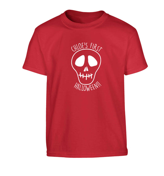 Personalised Skull 1st Halloween Children's red Tshirt 12-13 Years