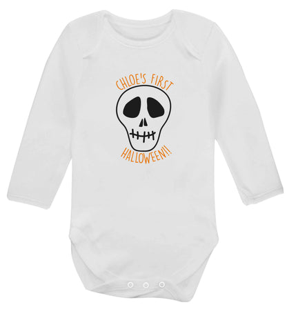Personalised Skull 1st Halloween baby vest long sleeved white 6-12 months