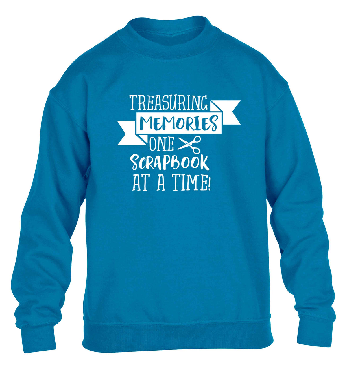 Treasuring memories one scrapbook at a time children's blue sweater 12-13 Years