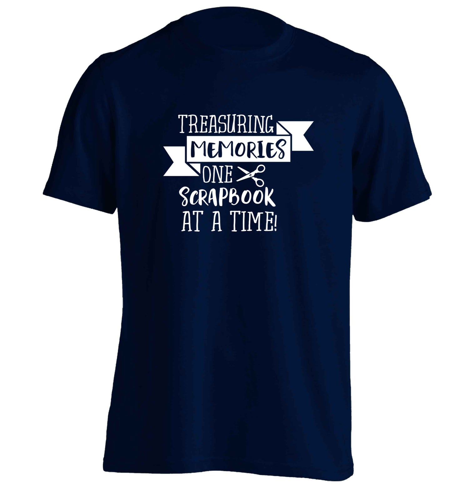 Treasuring memories one scrapbook at a time adults unisex navy Tshirt 2XL