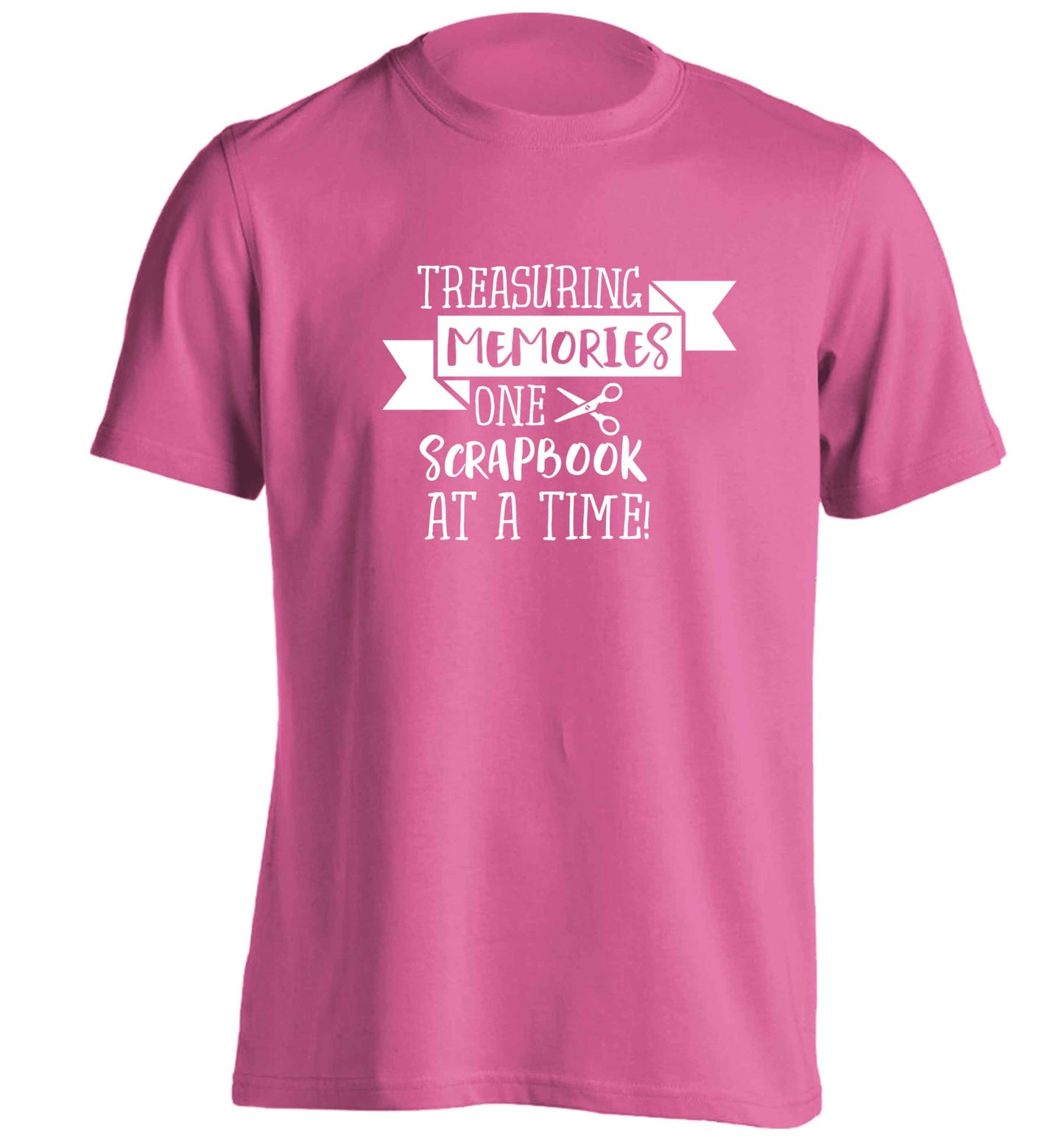 Treasuring memories one scrapbook at a time adults unisex pink Tshirt 2XL