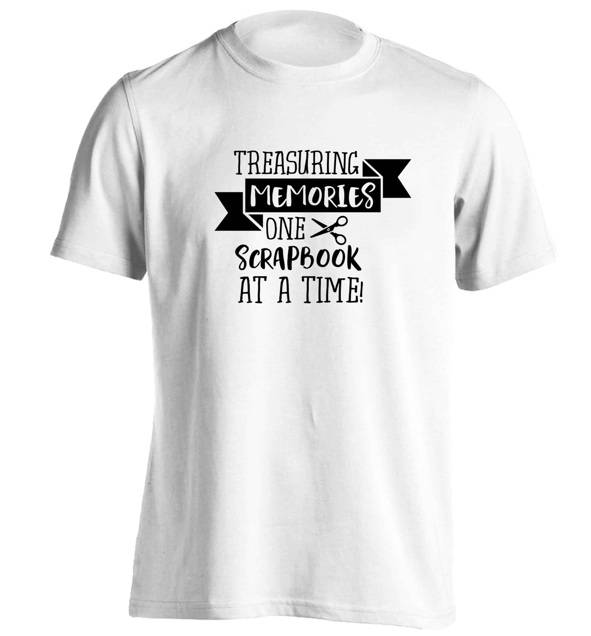 Treasuring memories one scrapbook at a time adults unisex white Tshirt 2XL