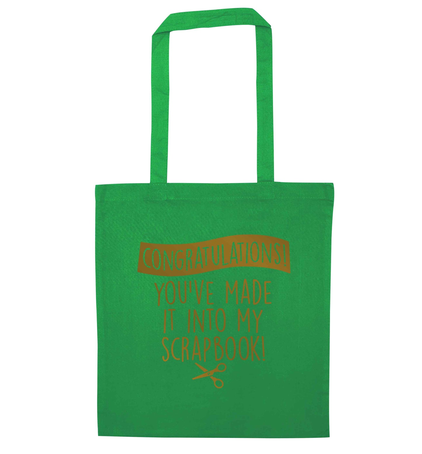 Congratulations you've made it into my scrapbook! green tote bag