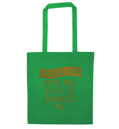 Congratulations you've made it into my scrapbook! green tote bag