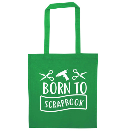 Born to scrapbook green tote bag