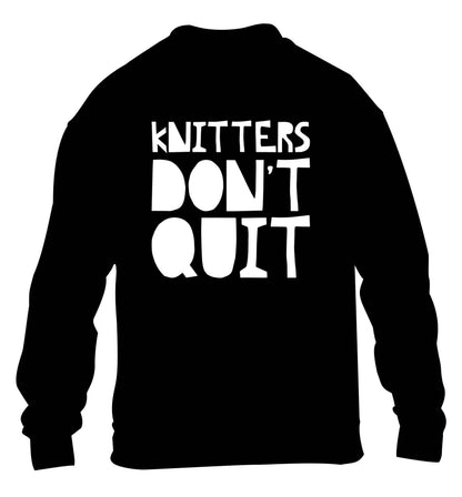 Knitters don't quit children's black sweater 12-13 Years
