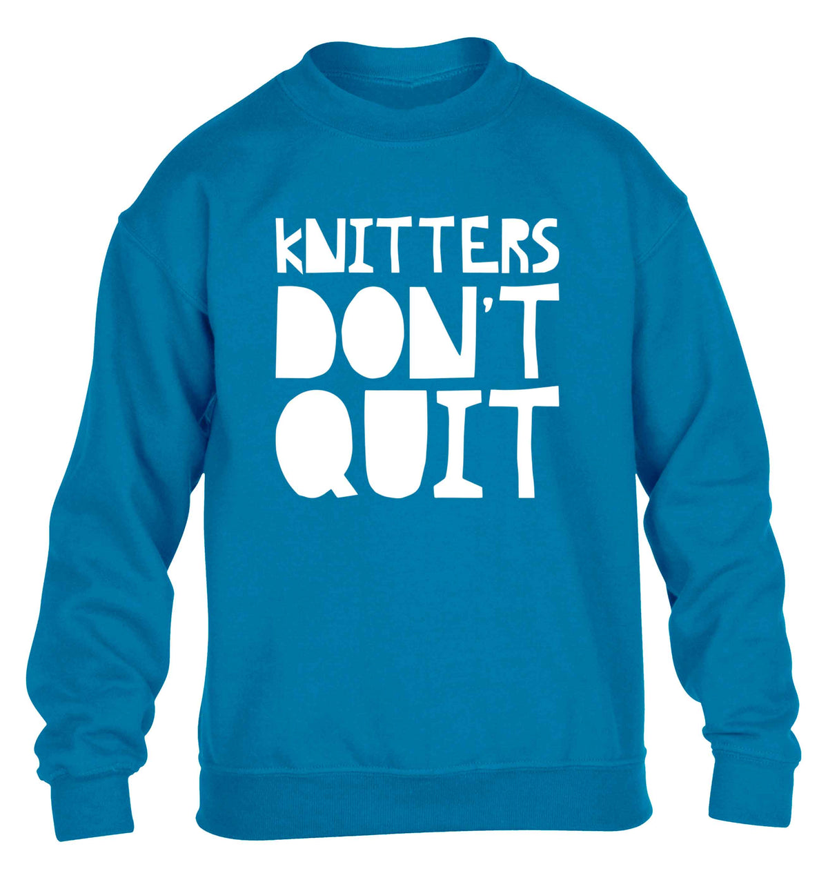 Knitters don't quit children's blue sweater 12-13 Years