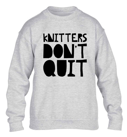 Knitters don't quit children's grey sweater 12-13 Years