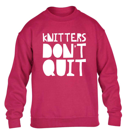 Knitters don't quit children's pink sweater 12-13 Years