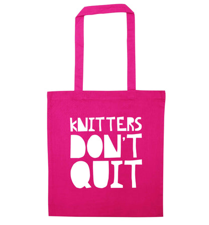 Knitters don't quit pink tote bag