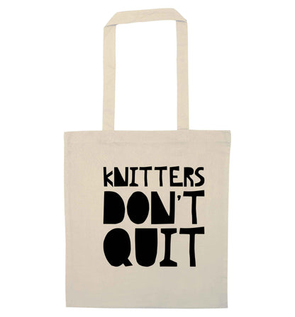 Knitters don't quit natural tote bag