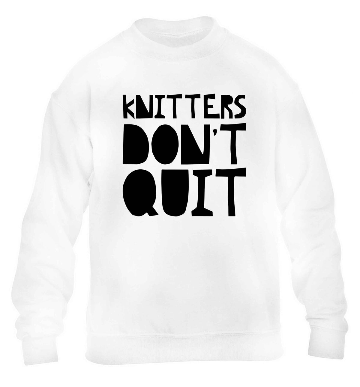 Knitters don't quit children's white sweater 12-13 Years