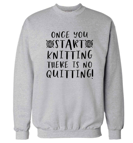 Once you start knitting there is no quitting! Adult's unisex grey Sweater 2XL