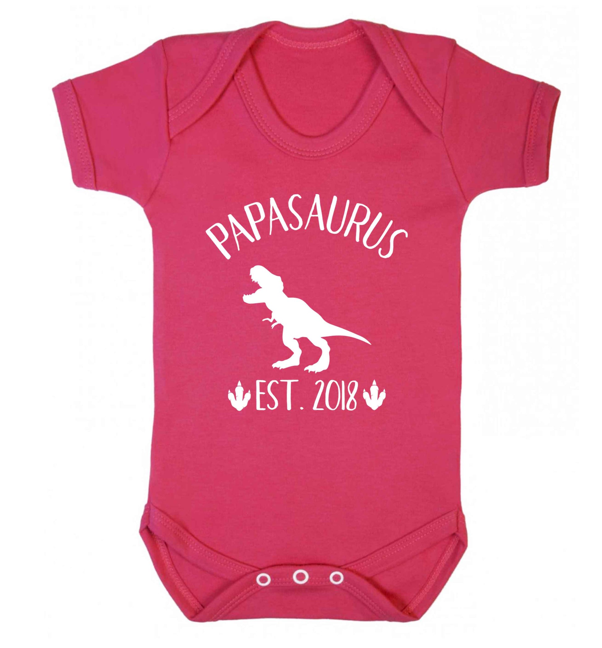 Personalised papasaurus since (custom date) Baby Vest dark pink 18-24 months