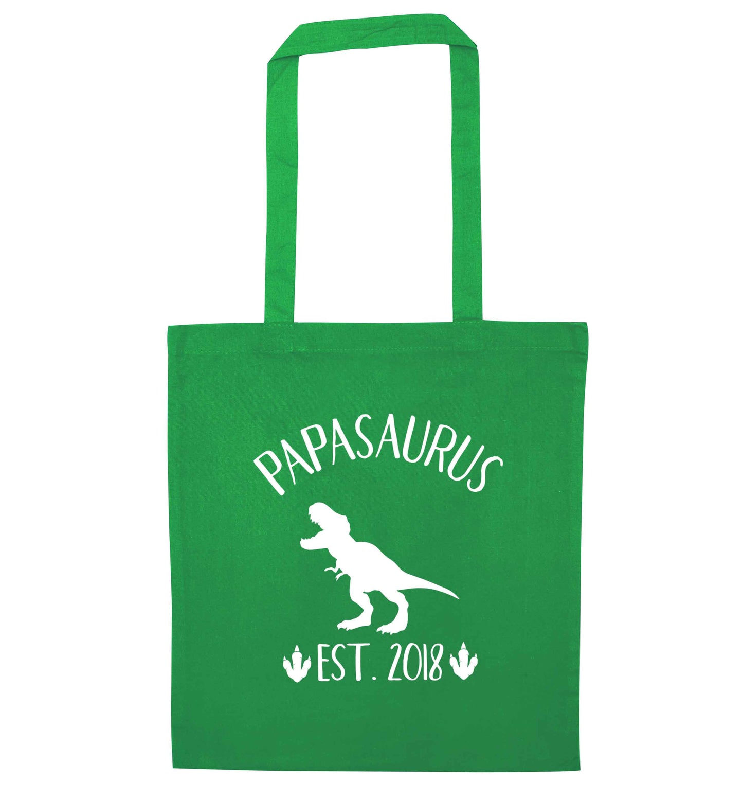 Personalised papasaurus since (custom date) green tote bag