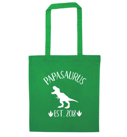 Personalised papasaurus since (custom date) green tote bag