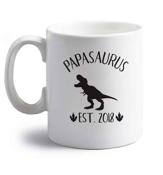 Personalised papasaurus since (custom date) right handed white ceramic mug 