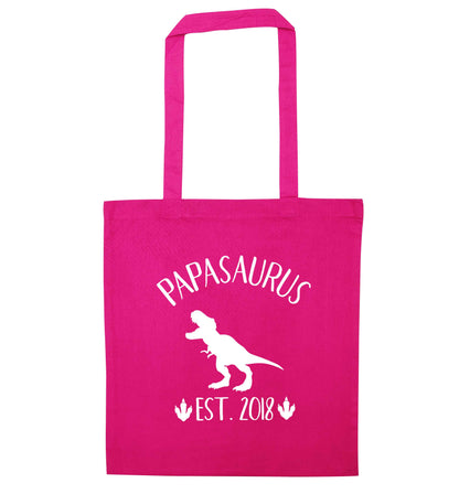 Personalised papasaurus since (custom date) pink tote bag