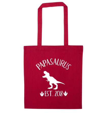 Personalised papasaurus since (custom date) red tote bag