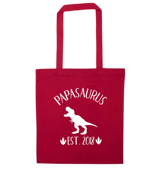Personalised papasaurus since (custom date) red tote bag